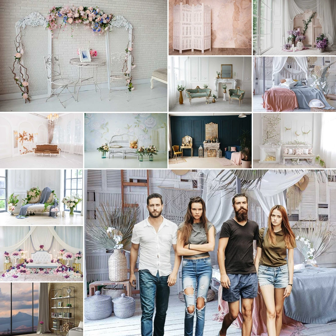 

MOON.QG Nordic Living Room Backdrop Flowers Columns Sofas Backgrounds Photo Studio Photography Accessories Portrait Party