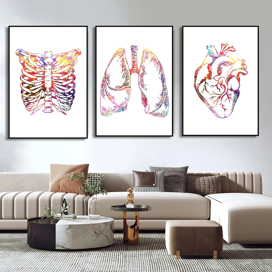 الاسكندنافية بسيطة جدار الفن تشريح الإنسان العمود الفقري القلب الدماغ الهيكل العظمي HD قماش المشارك طباعة غرفة نوم المنزل غرفة المعيشة الديكور #3