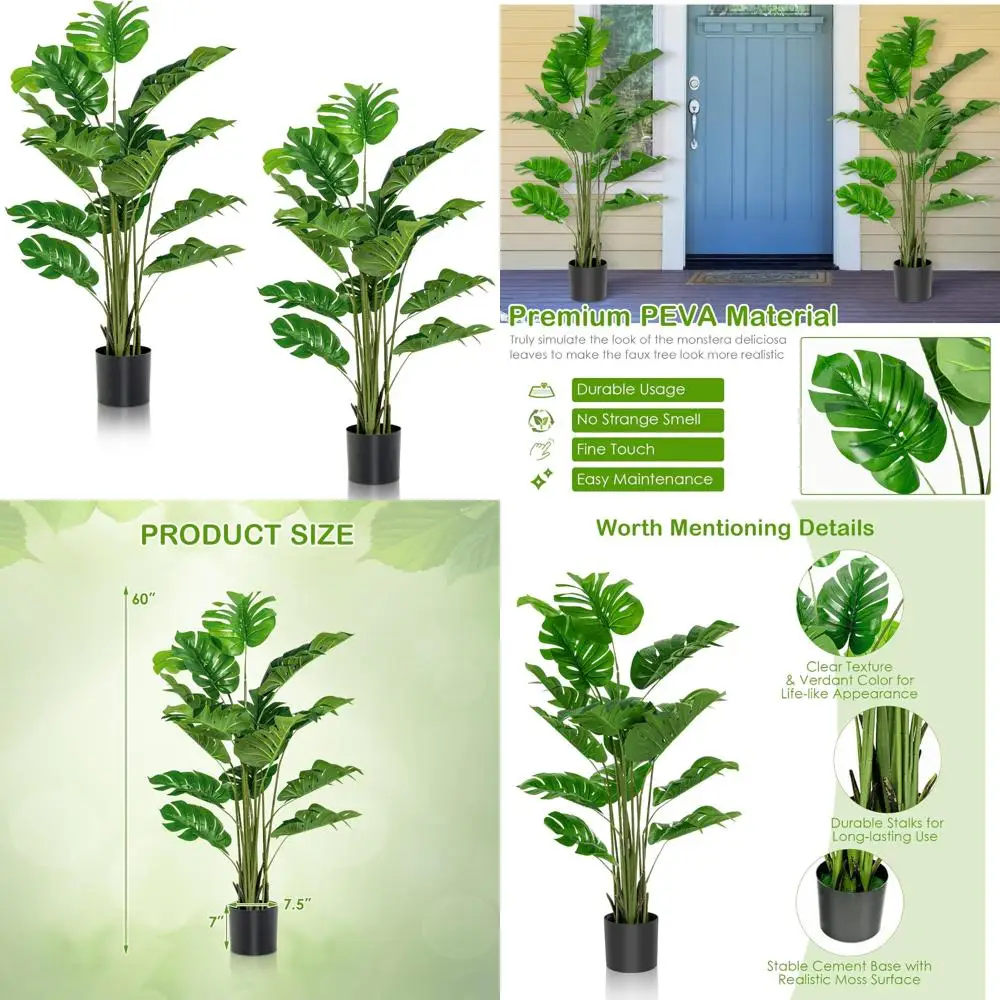 Árbol artificial Monstera Deliciosa, planta falsa en maceta de 5 pies de alto con 15 hojas exuberantes, planta de queso suizo perfecta para decoración del hogar