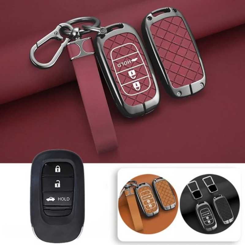 

A+ Zinc Alloy Leather Car Smart Key Fob Case Cover Bag For Honda Accord Civic Vezel
