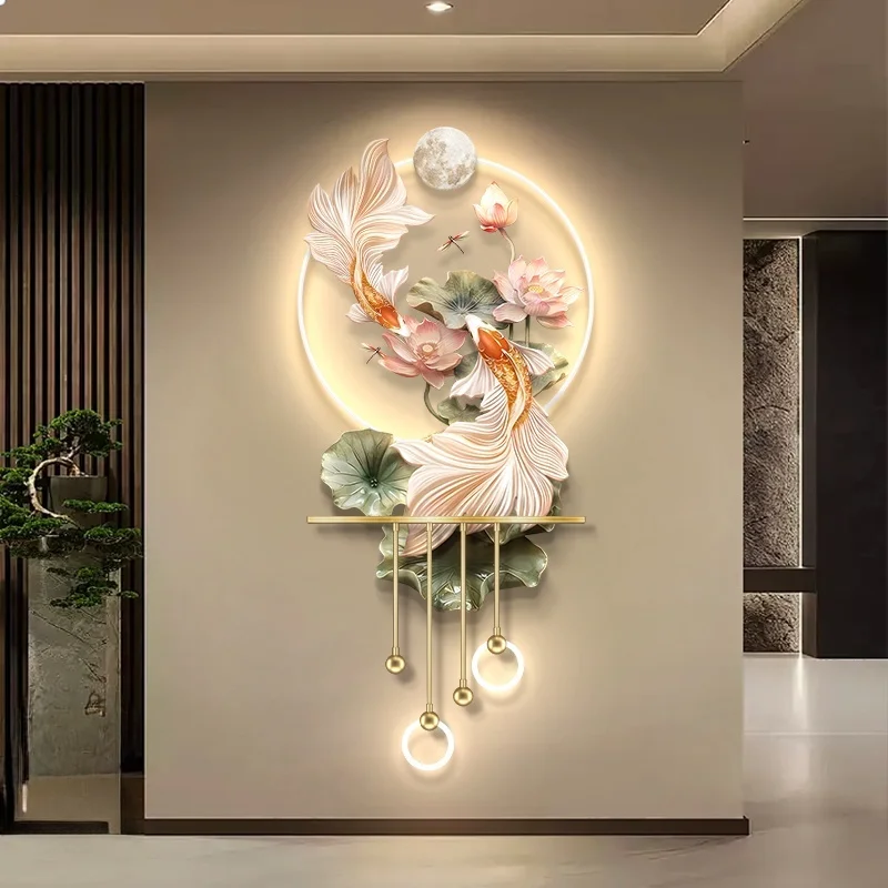xx-Modern Light Entrance LED Decorative Painting Koi Carp Home Decoration Living Room Bedroom Sofa Wall Corridor Mural Light
