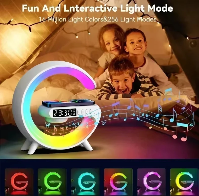 Multifunction Wireless Charger Pad Stand Speaker TF RGB Night Light 15W Fast Charging Station for iPhone Samsung Xiaomi Huawei