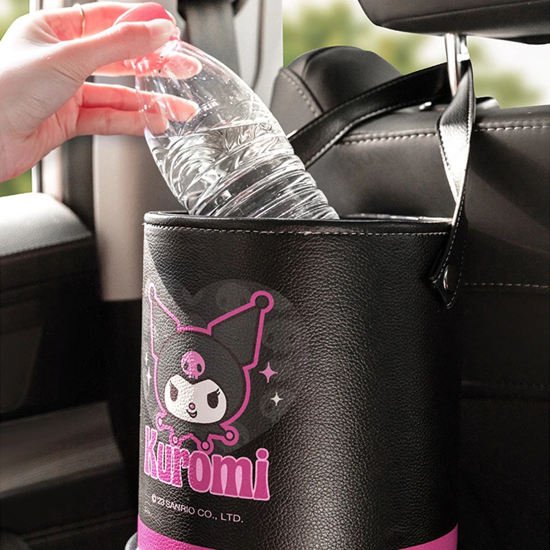 Sanrio Kawaii Kuromi Waterproof Trash Can Anime Cartoon Fashionable Beautiful Cute Portable Lightweight Exquisite Car Trash Can