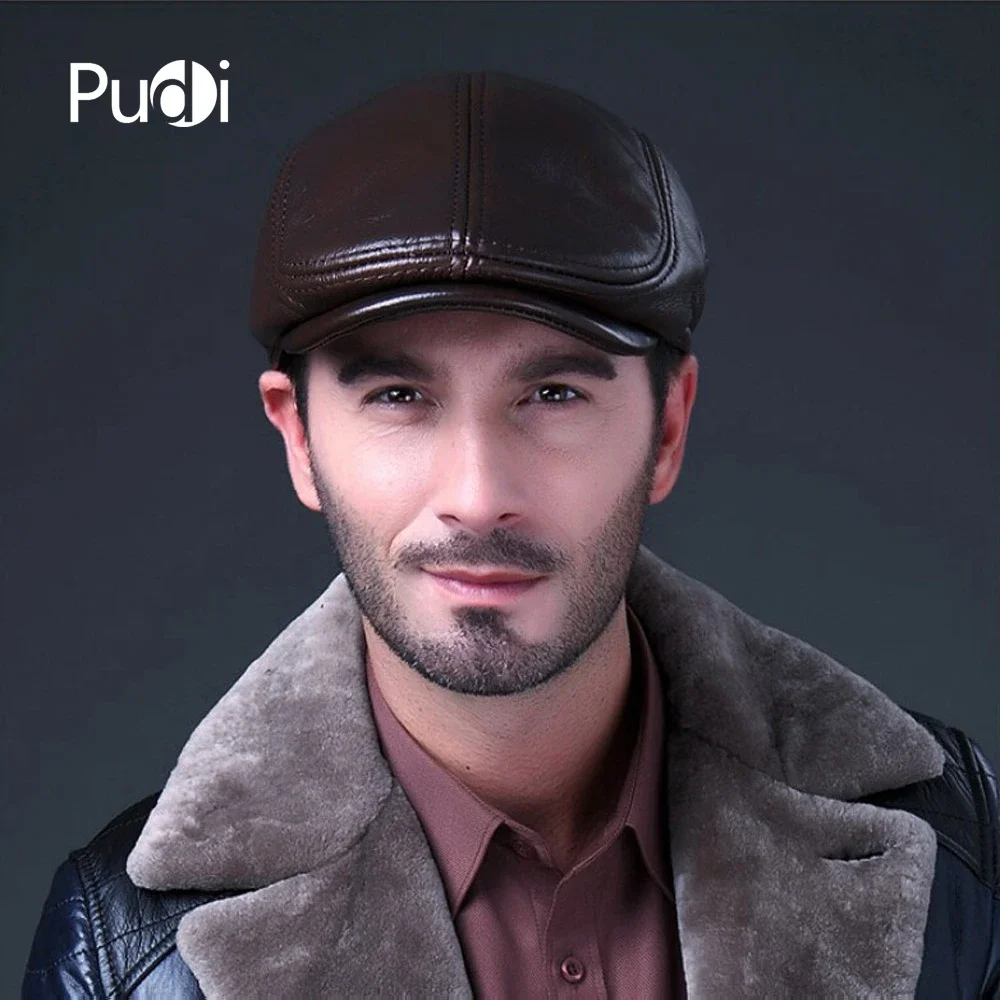 HL042 Men's Genuine Real Leather Baseball Caps Hats Brand New Cow Skin Beret Newsboy Hat Cap Black Brown Coffee