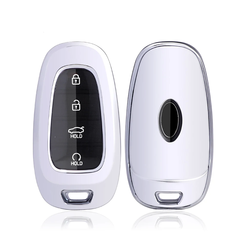 TPU 3/4/7 Buttons Smart Key Case Protector Keyless Entry Remote Control Holder for Hyundai Sonata 2019-2021 Silver