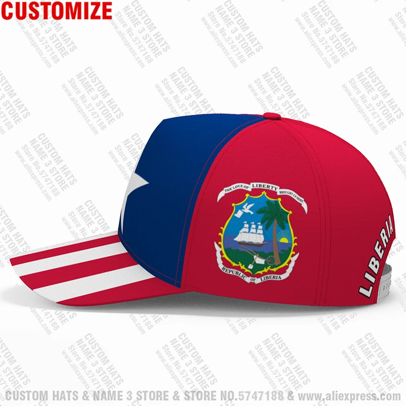 Liberia Male Youth Diy Free Custom Made Name Number Hat Nation Flag Lr Liberian Country College Print Photo Baseball Caps