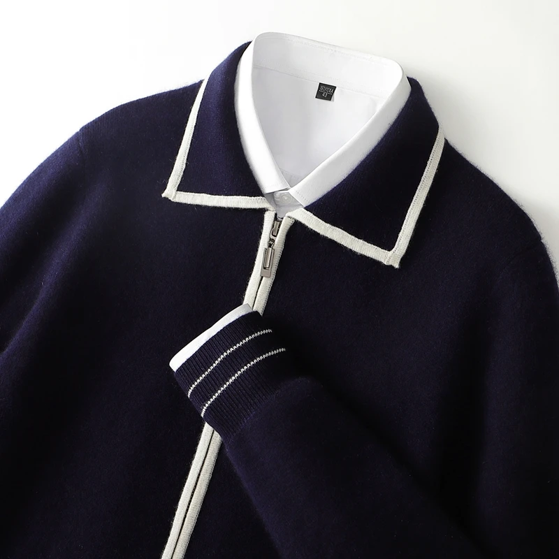 

Autumn And Winter New Pure Wool Men's Lapel Zipper Cardigan Loose Leisure Business Knitted Cashmere Knitted Coat