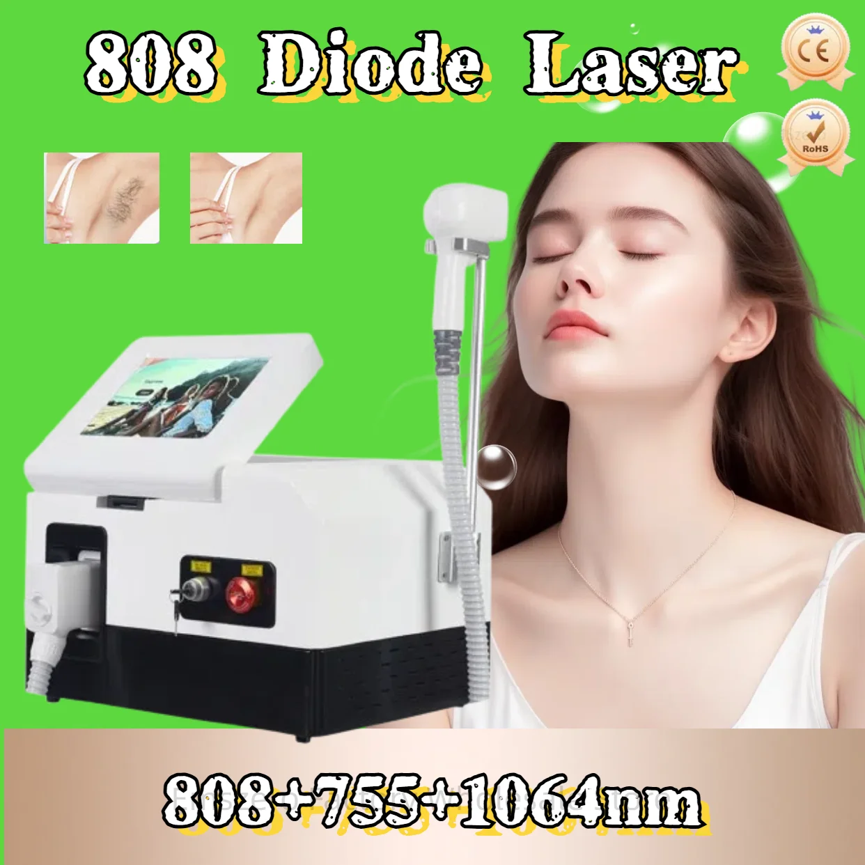 

Professional Diode Ice Titanium Laser Body Hair Removal Machine 3 Wavelength 755/808/1064nm Face Hair Remove For Salon Epilator