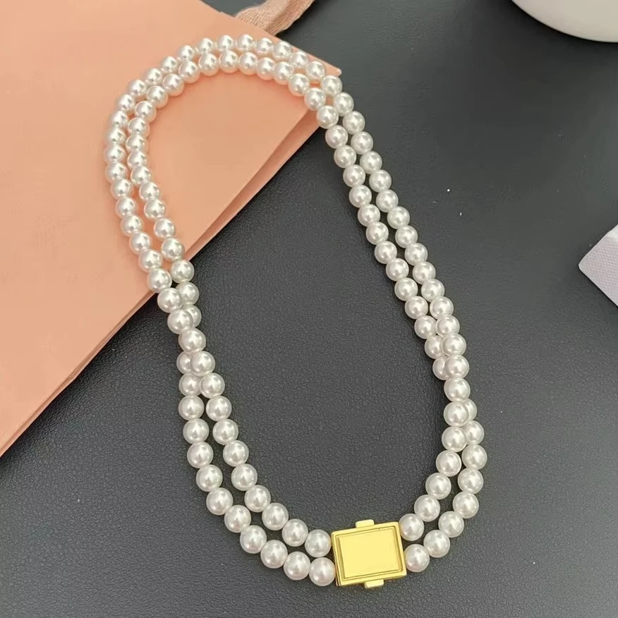 New Europe Designer Pearl Gold Round Square Necklace Earrings Luxury Set Women Lovely Jewelry Girl Gift Trend