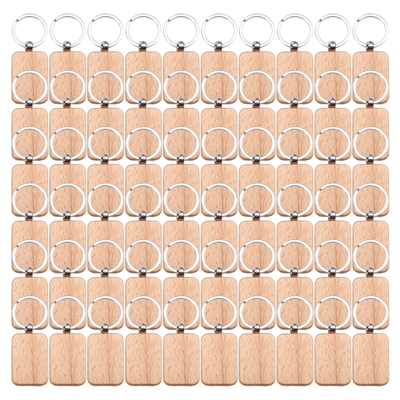 ABAH-60Pcs Blank Rounded Rectangle Wooden Keychain Diy Wooden Keychain Key Tag Can Be Engraved Diy Gift