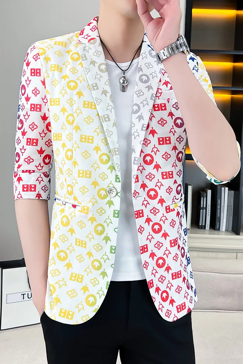 2025 ファッショントレンド男性ブレザーカジュアル半袖スーツコートメンズシンプルな固体オールマッチブレザーファッショナブルな男性トップス