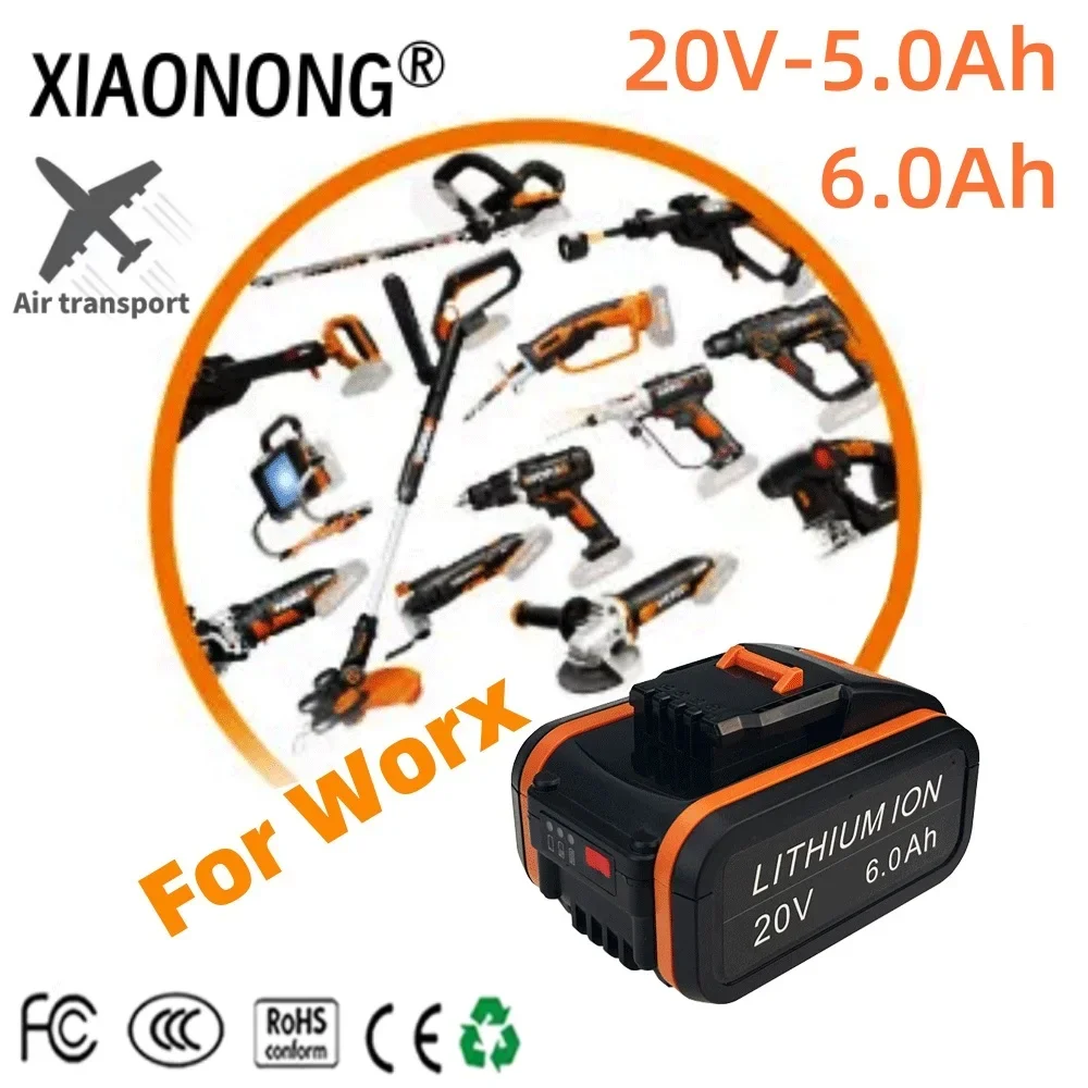 

6.0Ah 20V For Worx WA3551.1 5.0Ah Li-ion Battery WA3553.2 WX390 WA3572 WX367 With charger