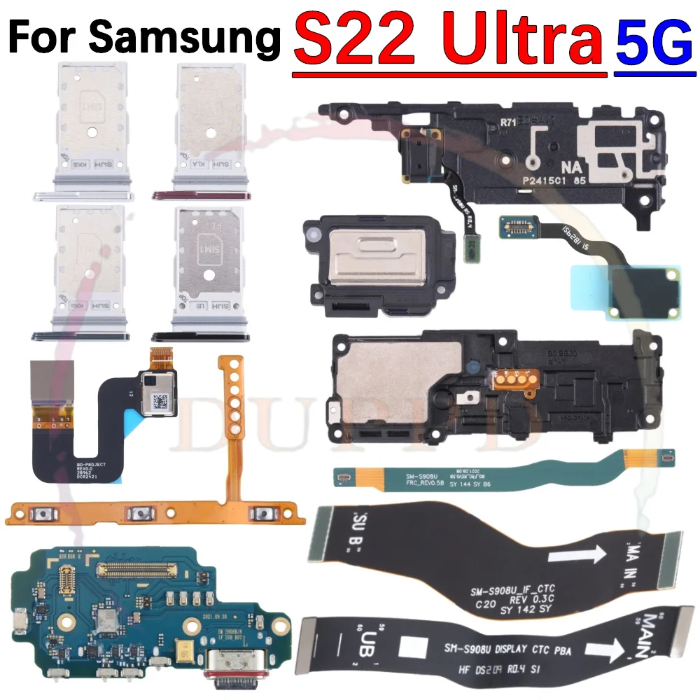 Płytka portu ładowania dla Samsung S22 Ultra głośnik słuchawka głośnik odcisk palca czujnik światła sygnał LCD płyta główna Flex Cabl