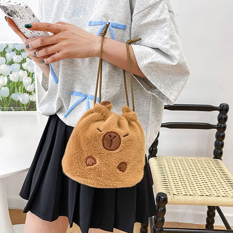 New Plush Backpack Capybara Handheld Bucket Bag Handbag Capybara Soft Doll School Bag Birthday Christmas Kids Gifts