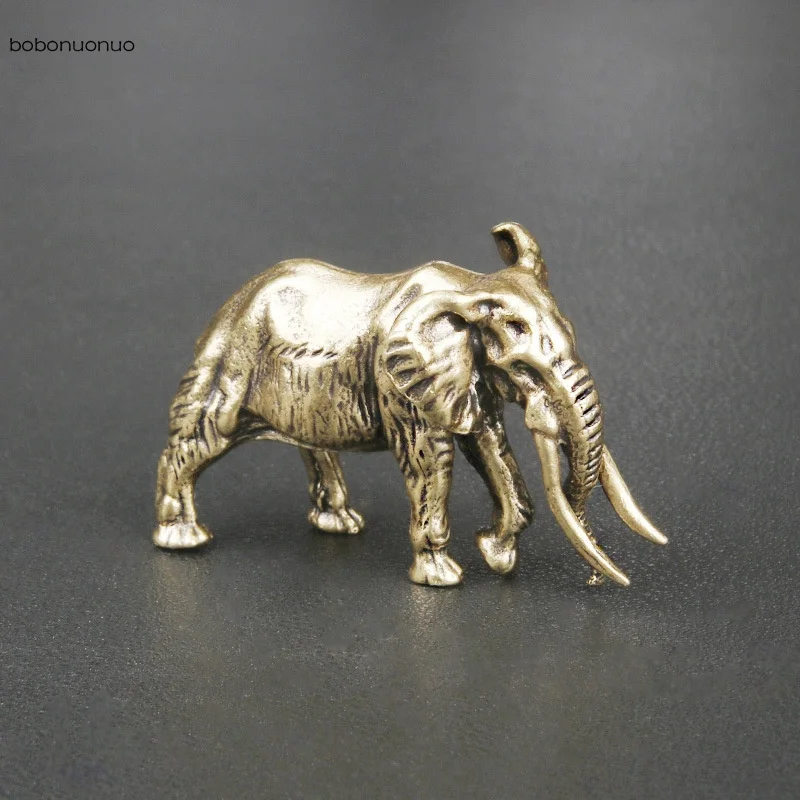 Antique Minature mammoth Figurines Tea Pet Table Ornament Decorations Solid Copper Animal Crafts Home Decor Living Room