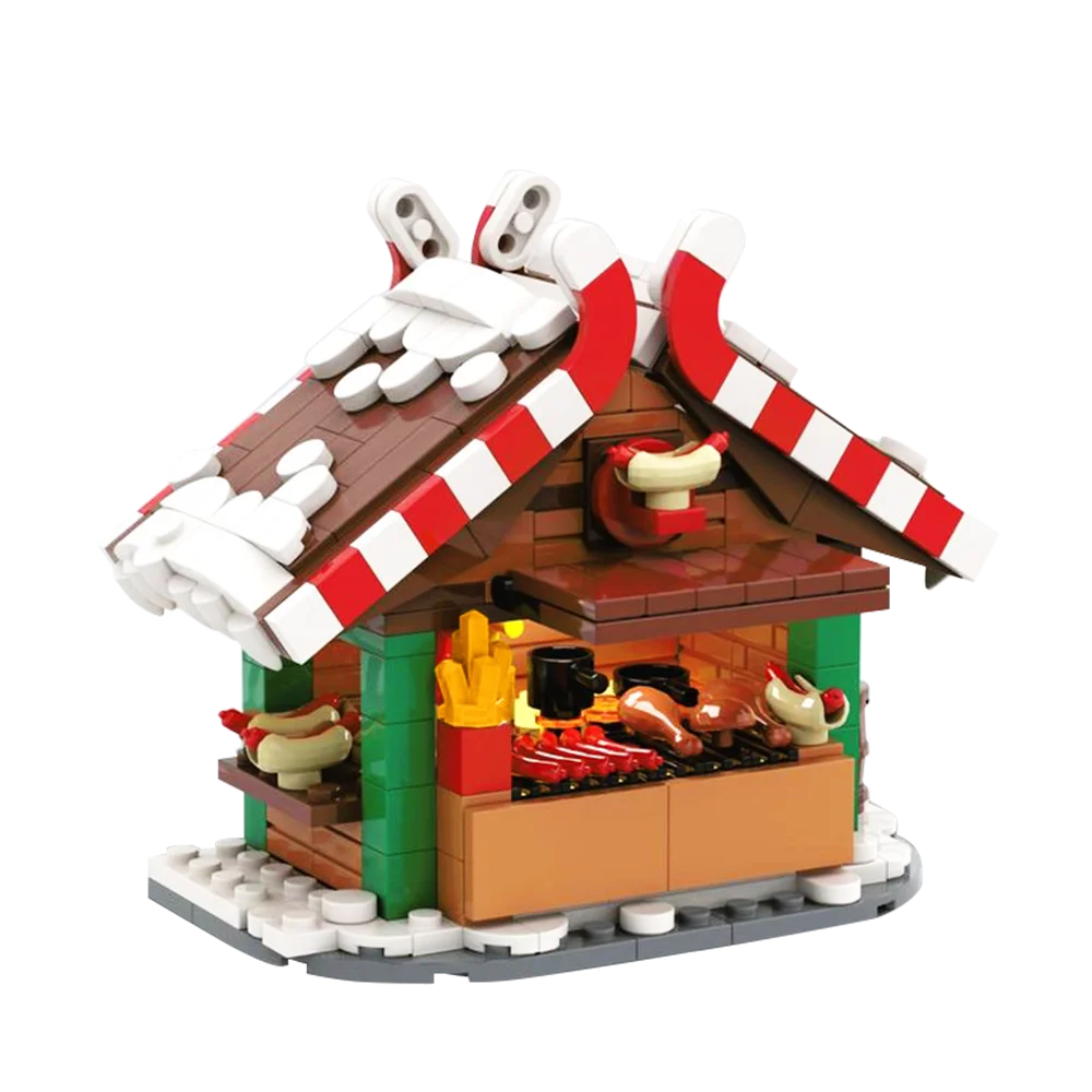 Gobricks MOC Winter Street View Natale Grilling Stand Building Block set Bevande calde Stand Tuk-Tuk Caffè Mattone Giocattolo per bambini Regalo