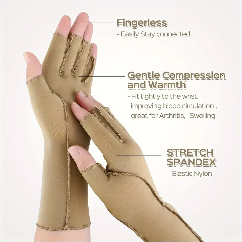 1 Pair Arthritis Compression Gloves, Fingerless Compression Glove For Arthritis For Men & Women, Open Finger Compression Glove