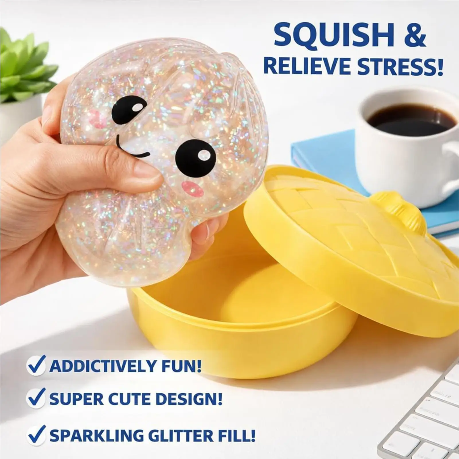 Shiny Steamed Bun Squeeze Toy Reusable Fun Stress-Relief Slow Rebound Flash Dumpling Desktop Decoration Party Gifts
