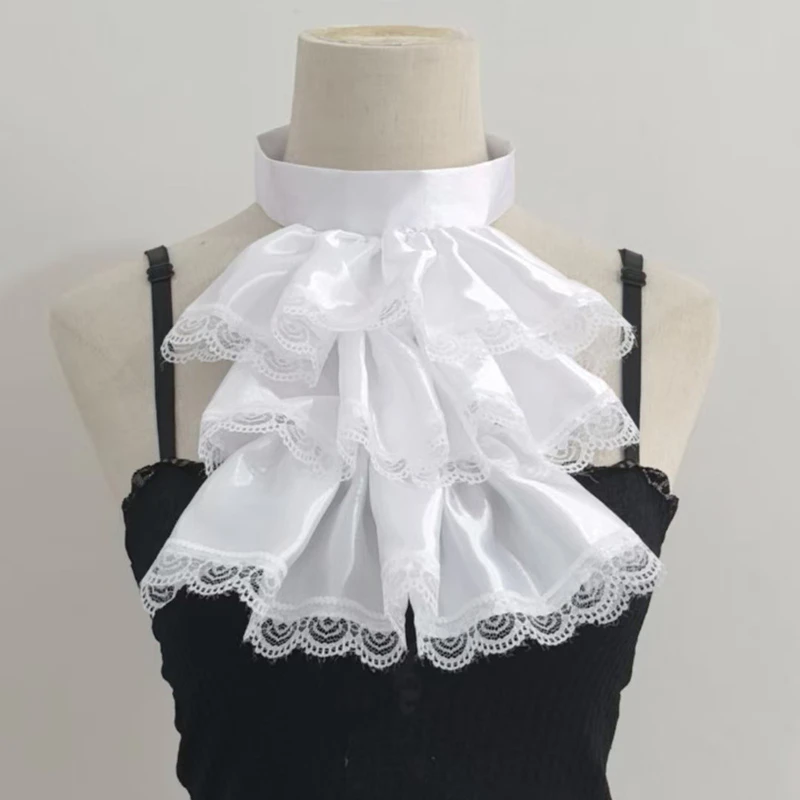 Detachable Ruffled Lace Fake Collar Lolita Necktie Scarf Collar Wrist Cuffs Layered Neck Collar Tie Clown Cosplay Ornaments