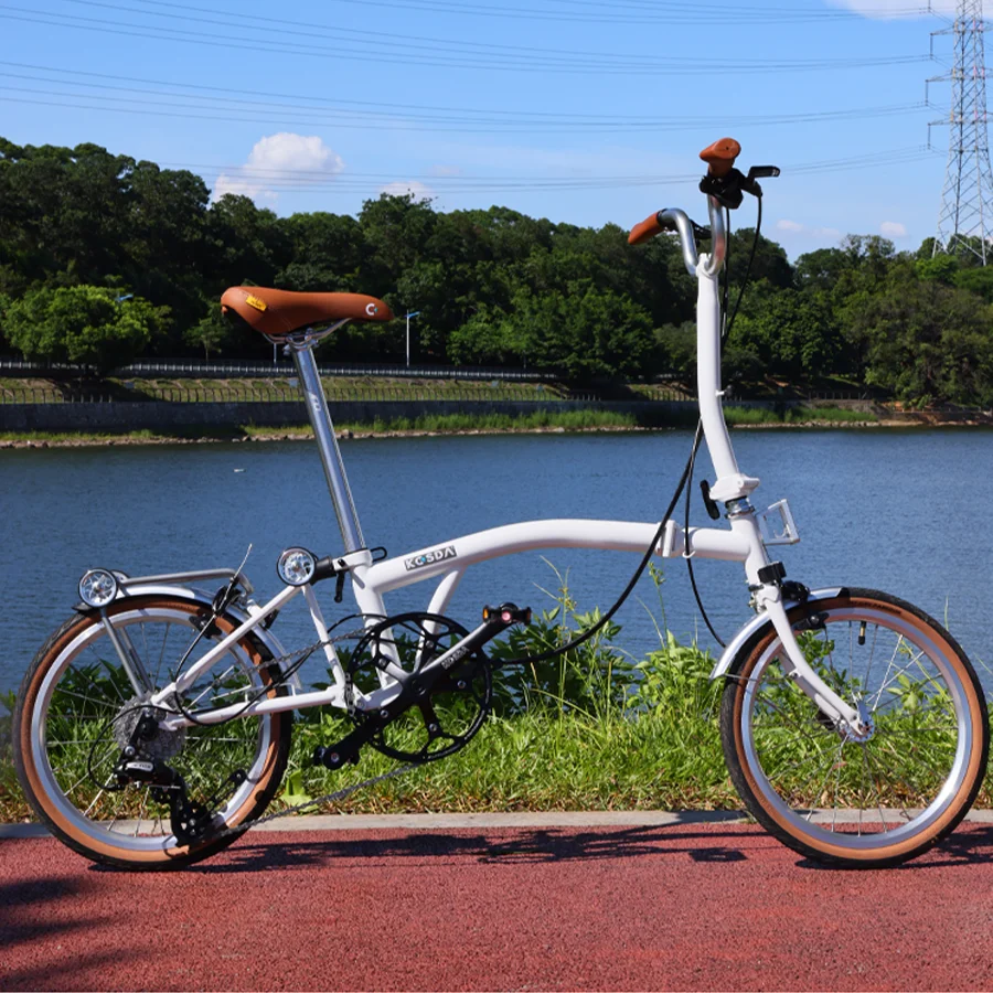 

Retro Lady City Folding Bike16 Inch External 8 Speed Dual V-Brake Portable CRMO Tri Fold Frame 52T Crankset 349 Wheel