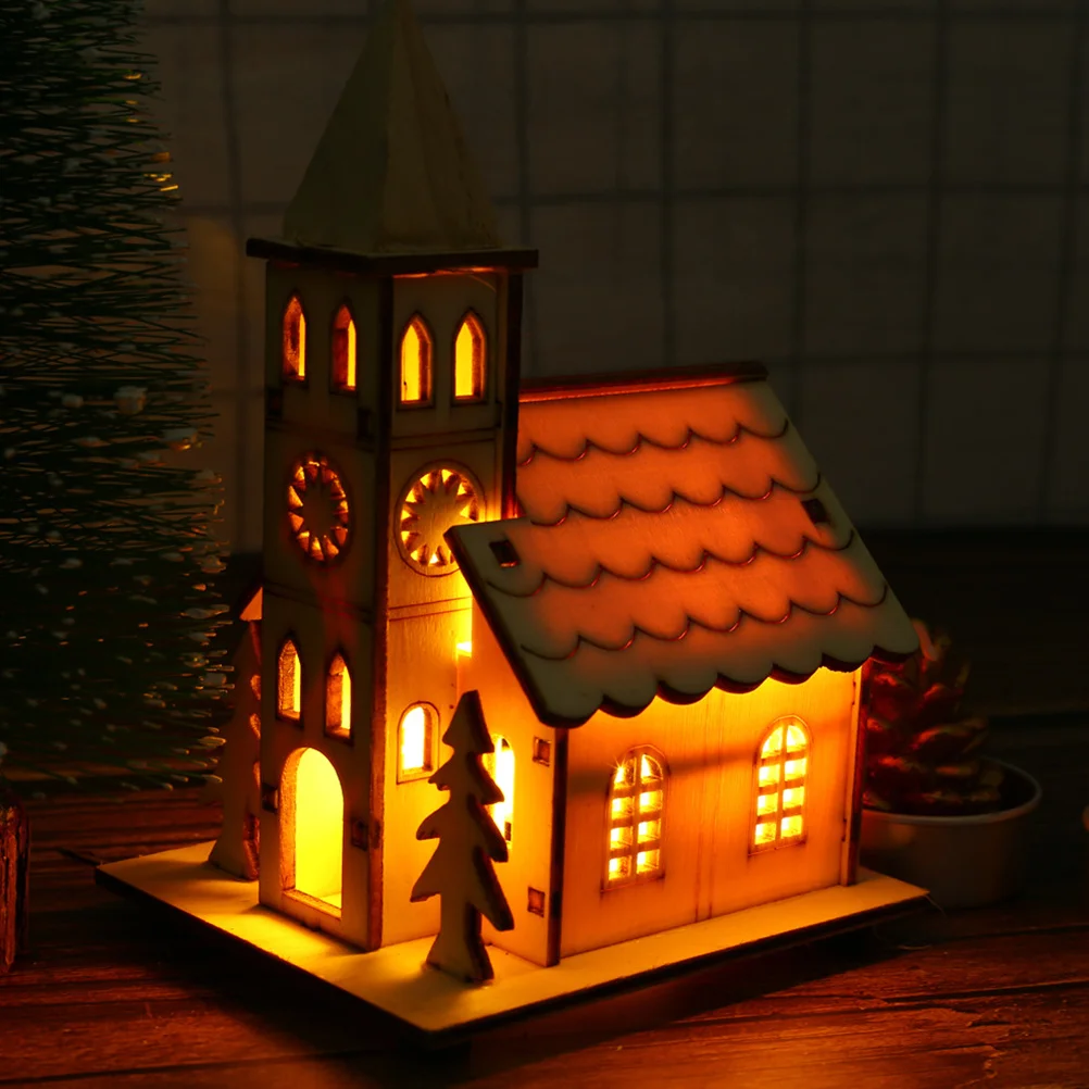 

1Pcs Wooden Miniature Luminous Christmas Ornament for Desktop Home Decor Warm Light Holiday Party Decoration