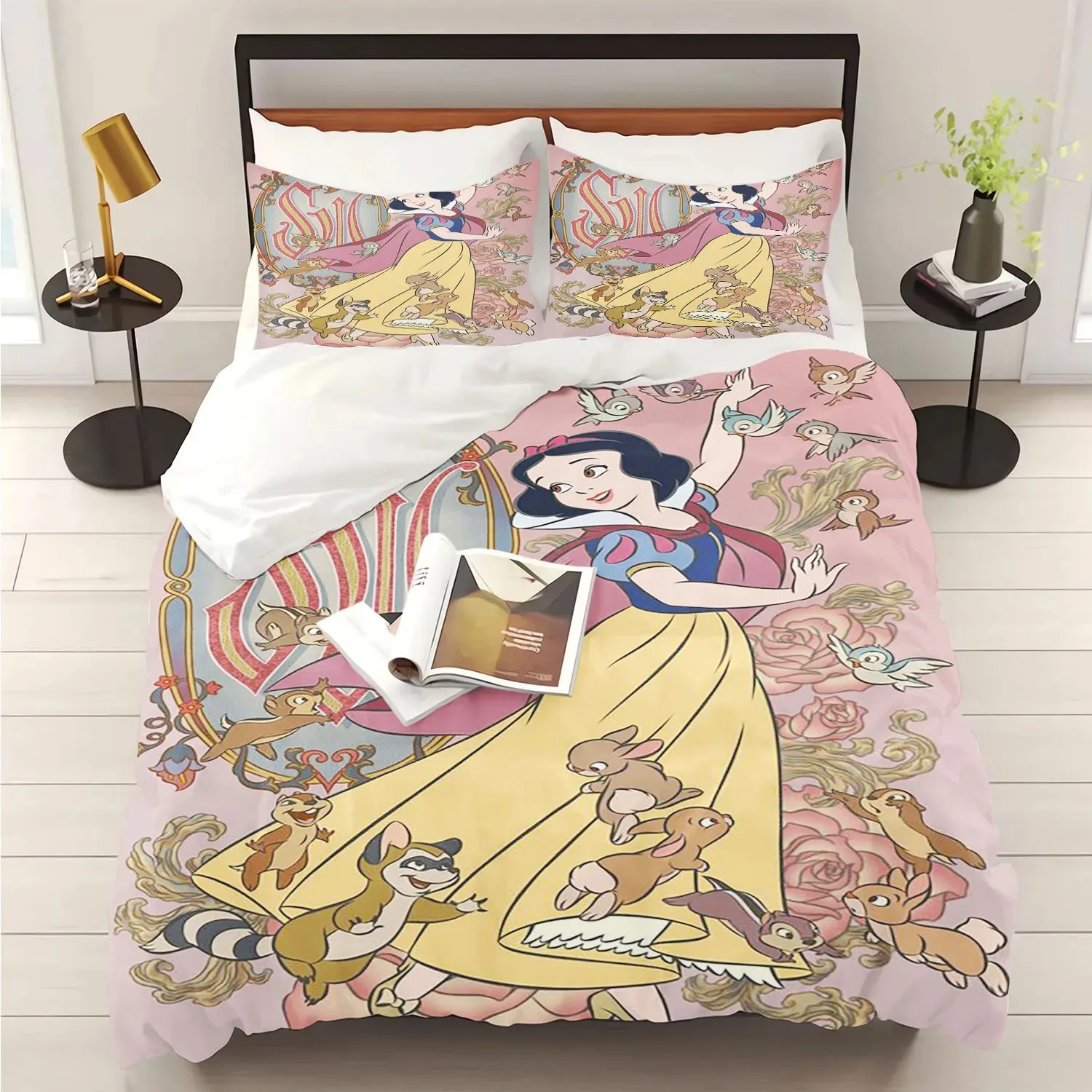 

Disney Princess Bedding Duvet Cover Pillowcase, Kids Boy Girl Gift Beautiful Bedding Set Home Room Bedroom Queen Double Bed