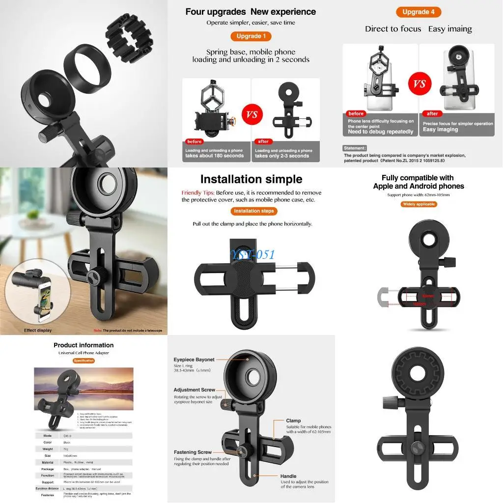 

E15A Plastic Smartphones Adapters for Spottings Binoculars Monocular