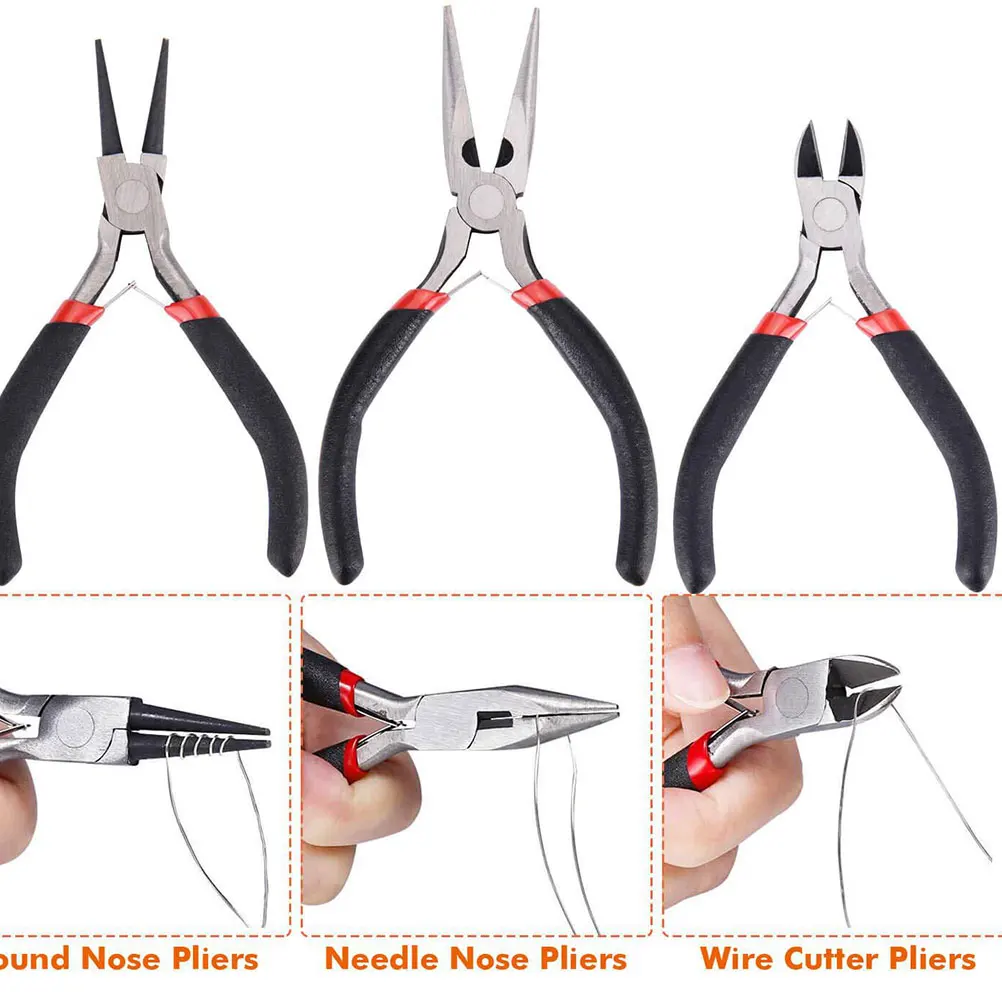 

27pcs Jewelry Making Accessories Set Safety Scissors Pliers Tweezers Copper Wire Tools Bracelet Craft Storage Bag Included