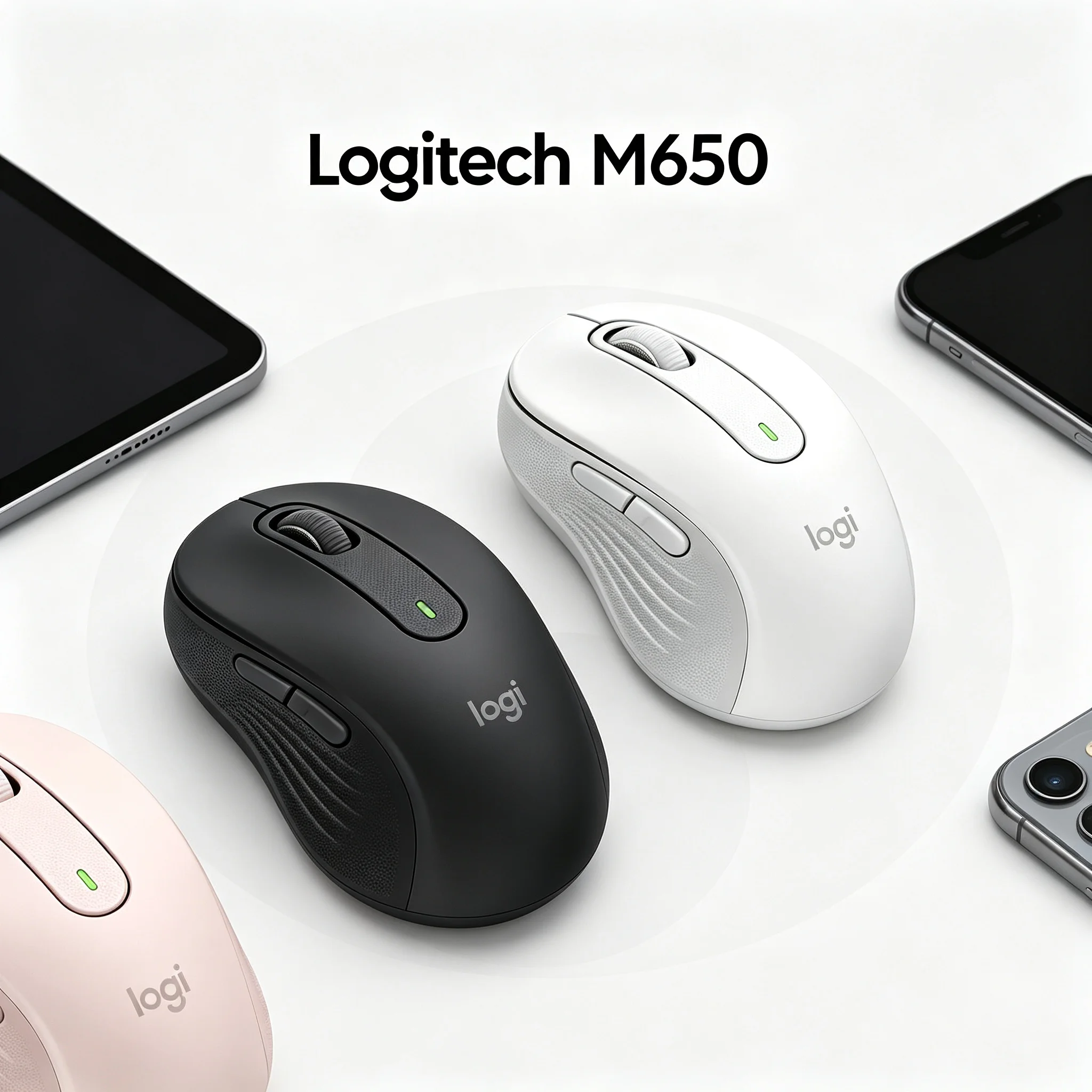Logitech M650 Signature Ergonomic Bluetooth Wireless Mouse SilentTouch Quiet Click Technology 24 Months Battery SmartWheel Dual