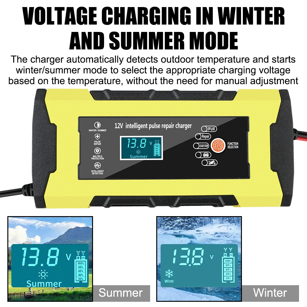 Automatic Smart Fast Digital LCD Display Car Motorcycl Battery Charger Auto Pulse Repair 12V 10A Intelligent Fast Power Charging