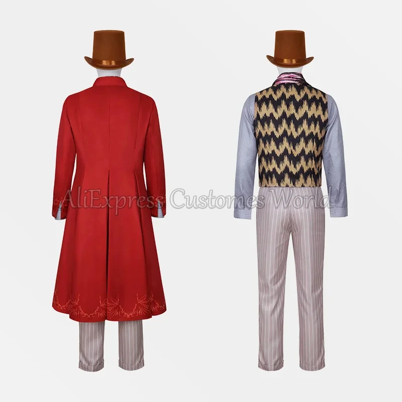 Anime Chalamet Wonca Cos Willy Cosplay Costume Movie Chocolate Wonk Role Factory Willy Red Coat Suit outfit Men Fancy Halloween