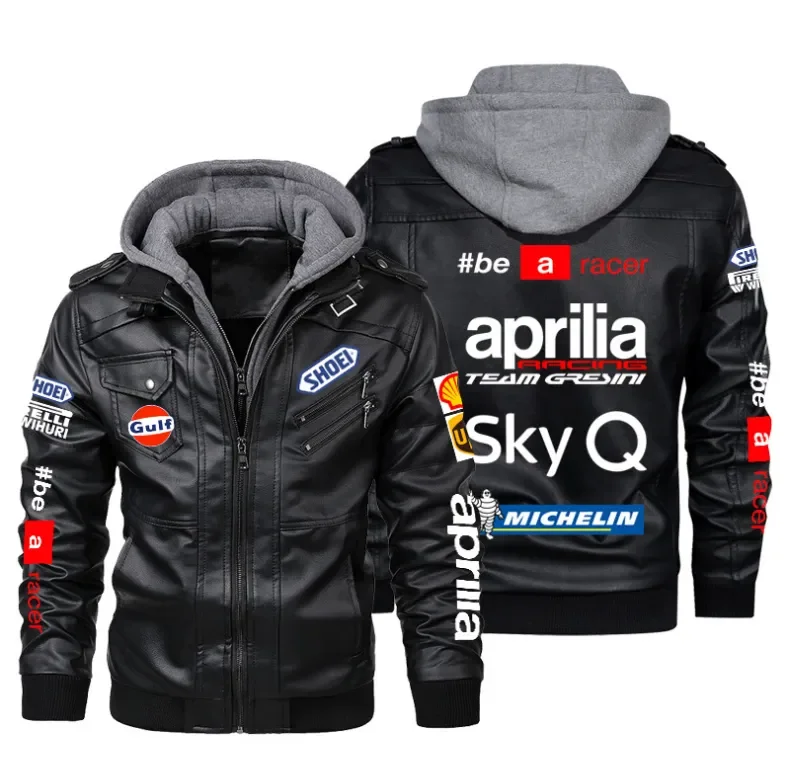 New bomber Aprilia motorcycle logo Men's Leather Jackets Autumn Casual Motorcycle PU Jacket Biker Leather Coats Brand Clothing E