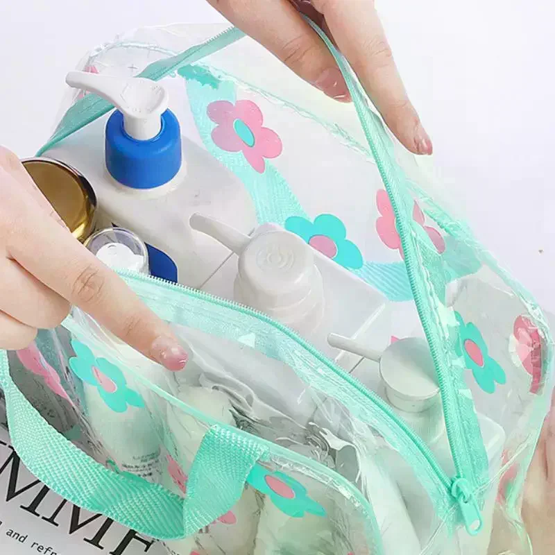 

Transparent PVC Makeup Bags Portable Women's Floral Waterproof Cosmetic Bag Travel Washing Toiletry Shower Storage Pouches