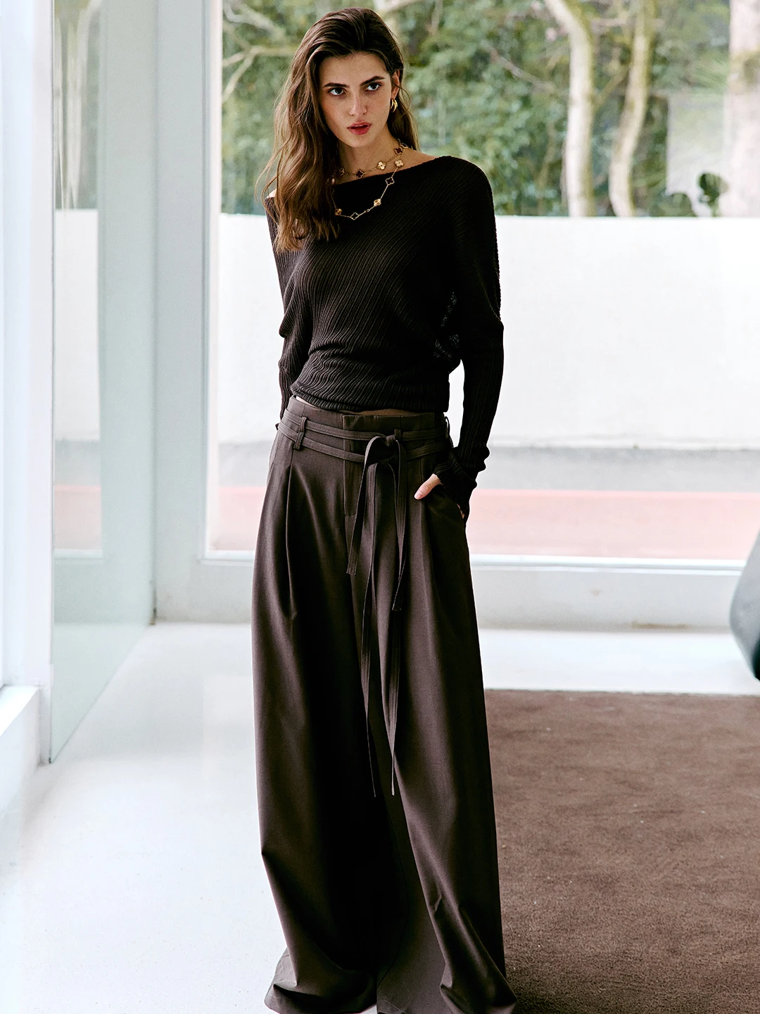 

Ele Coffee Color Long Sve Knitted Top Slim Fit Base Layer irt Casual Sle round Ne Design Luna7xi Women's Knitwear