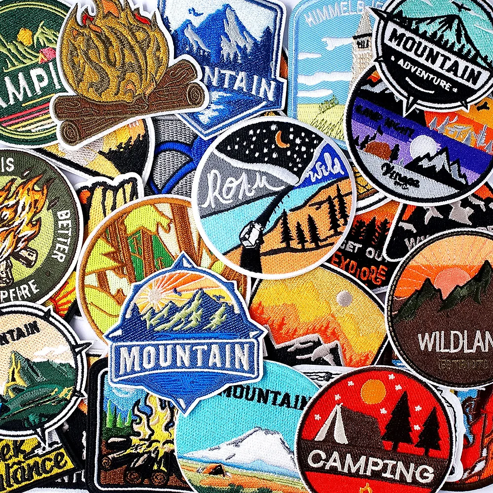 Mountain Field Camping Bus Patches Badges Embroidery Patch Applique Ironing Clothing Sewing Supplies Decorative Sunglasses