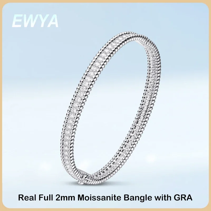 EWYA Luxury Real D Color Full 2mm Moissanite Tennis Bangle Bracelet For Women S925 Silver Plated 18K Gold Diamond Bracelets Gift