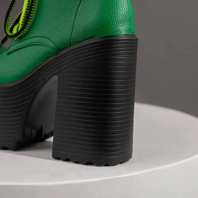 ORCHA LISA Boots femmine punta quadrata tacco alto 14cm Platform Hill 7.5cm cerniera fibbia in pizzo stivaletto verde