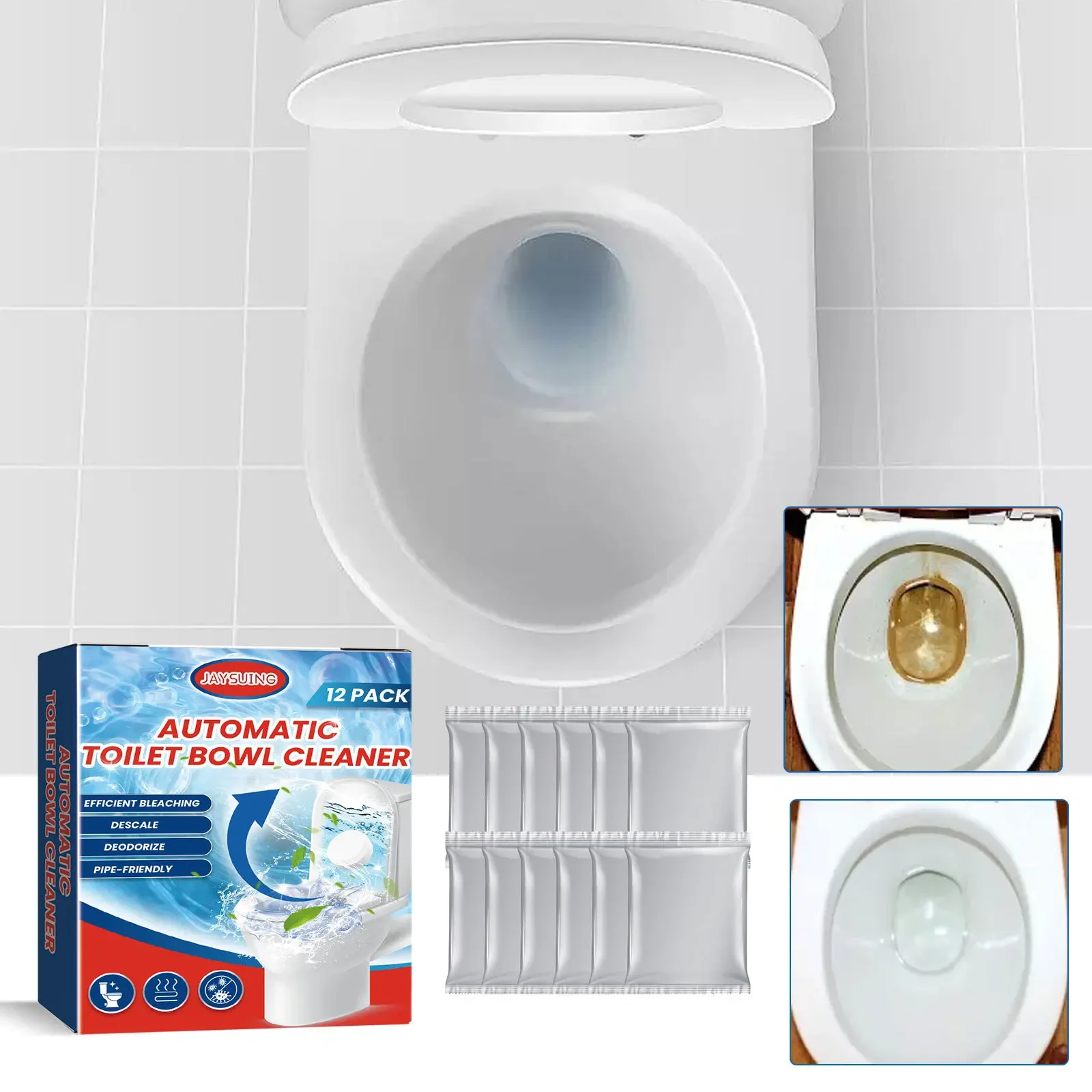 Jaysuing toilet cleaning effervescent tablets, household descaling, deodorizing and odor-removing stain cleaner