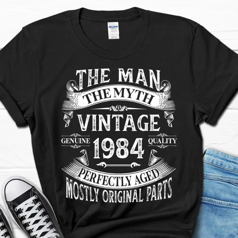 The Man Myth Vintage 1984 T Shirt 40th Birthday for Him Built in 80s Retro Men's Bday Husband