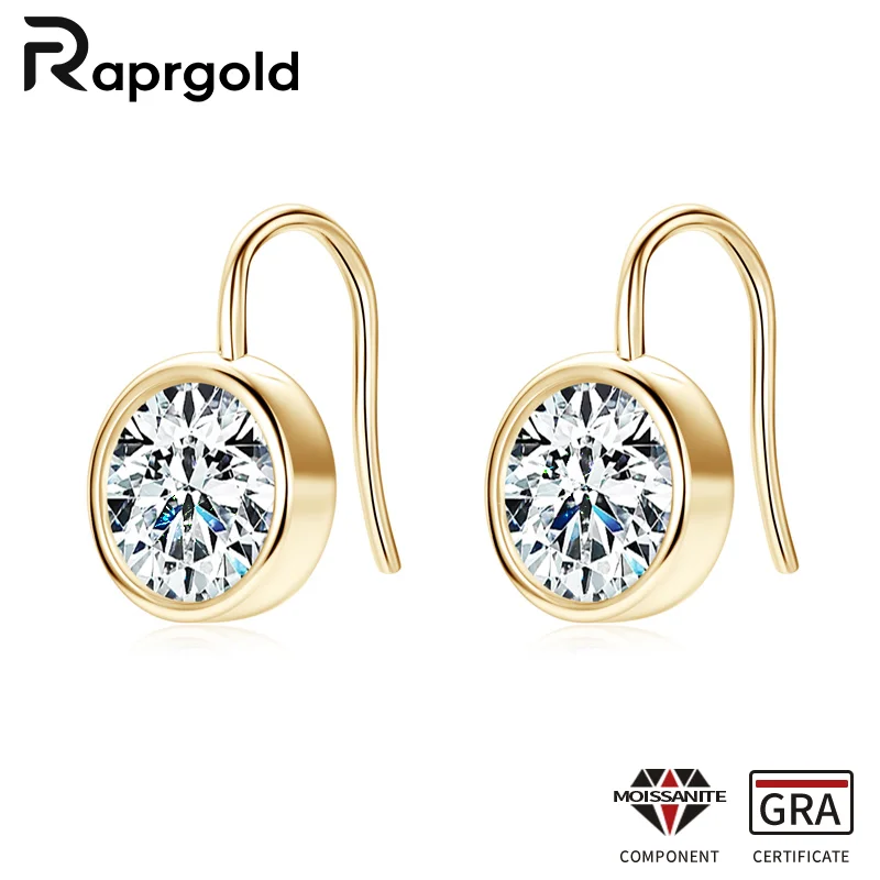 RAPRGOLD GRA Certified 2CT Round Moissanite Piercing Stud Earrings for Women 925 Sterling Silver Wedding Jewelry Gifts ohrringe