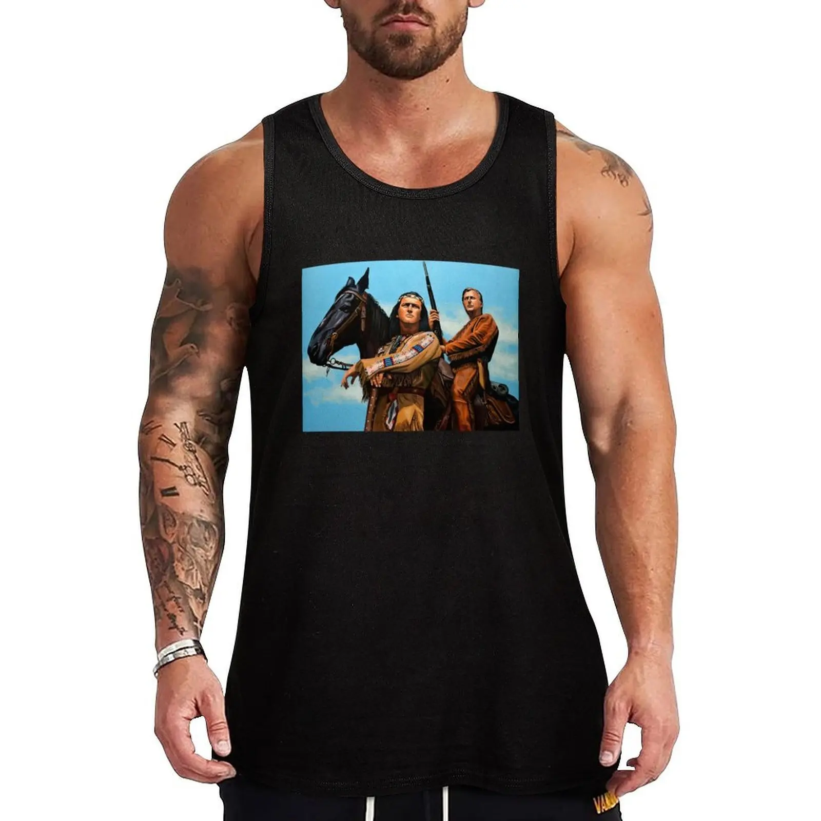 Winnetou and Old Shatterhand Painting Tank Top Nature Print Tank Top Landscape Graphic Sleeveless