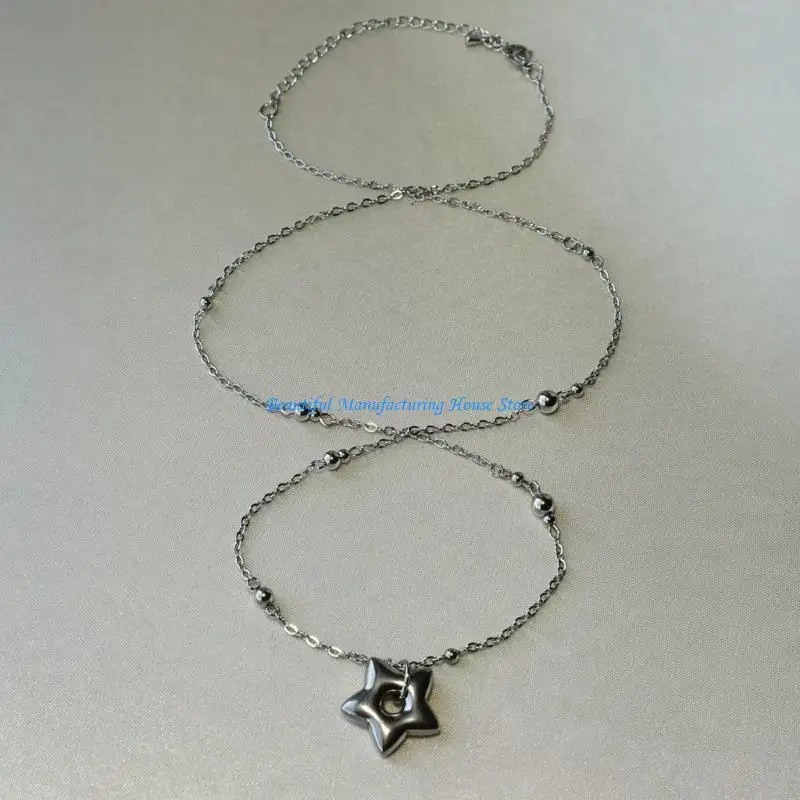 

E56A Heart Pendant Necklace Adjustable Chain Necklace Stylish Bead Chain Necklace