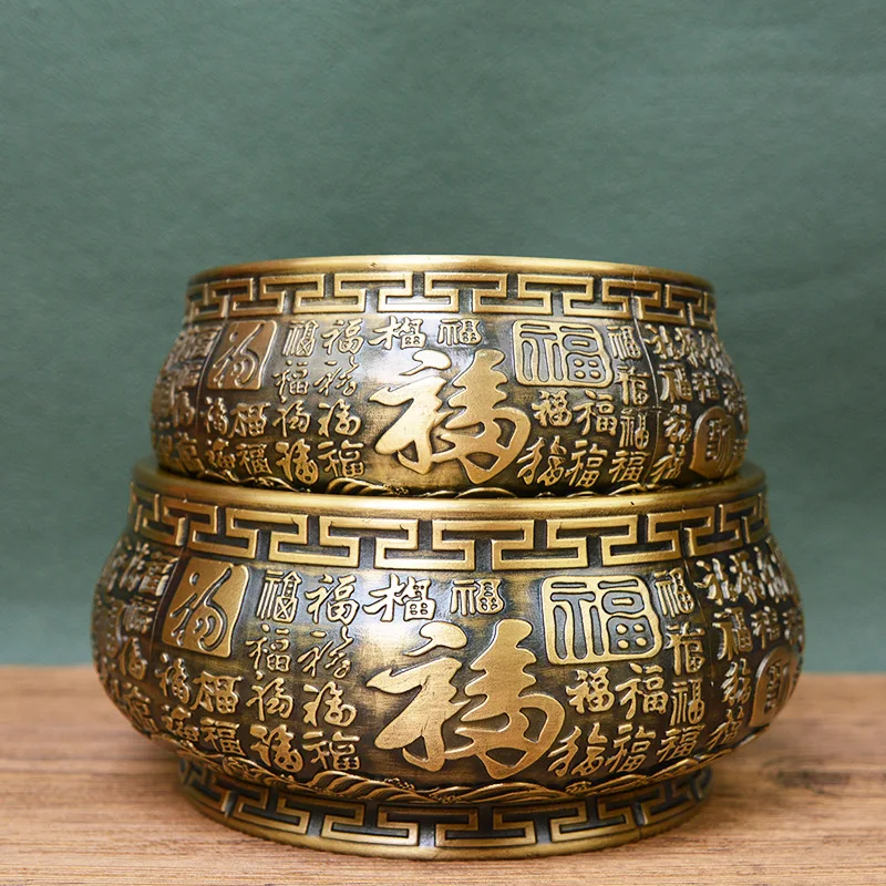 All-brass Hundred Blessings flat-bottomed incense burner, suitable for use with incense sticks and incense coils
