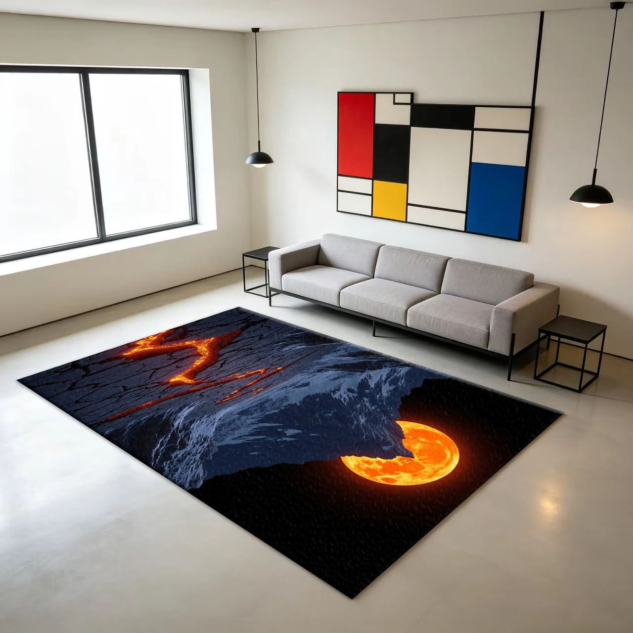 Red Blood Moon Cracked Volcanic Rock Dark Landscape Carpet Floor Mysterious Natural Non-Slip Home Carpet