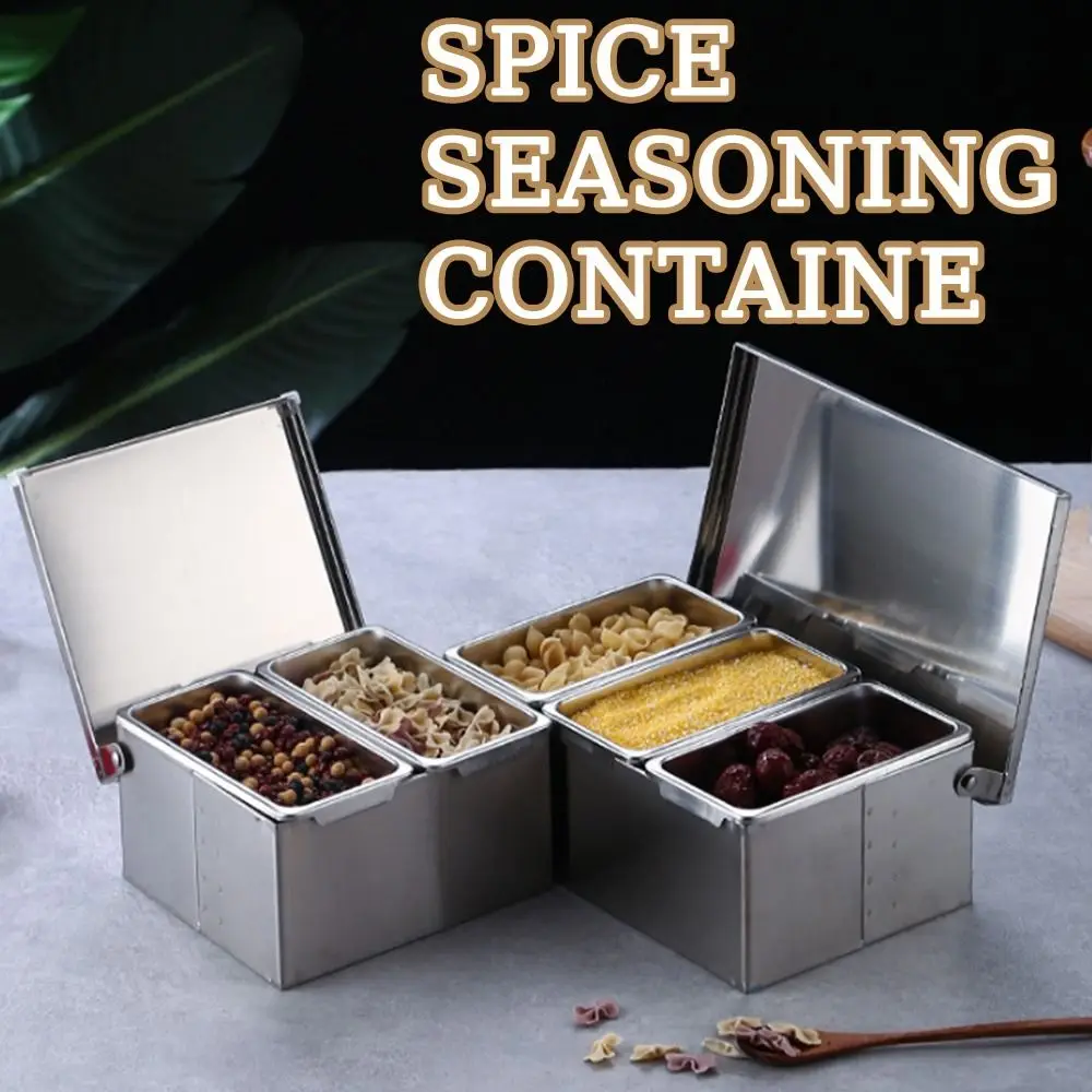 Creative Spice Storage Box 2/3/4/5/6 Grids Multi Compartments Seasoning Storage Jar with Spoon Large Capacity