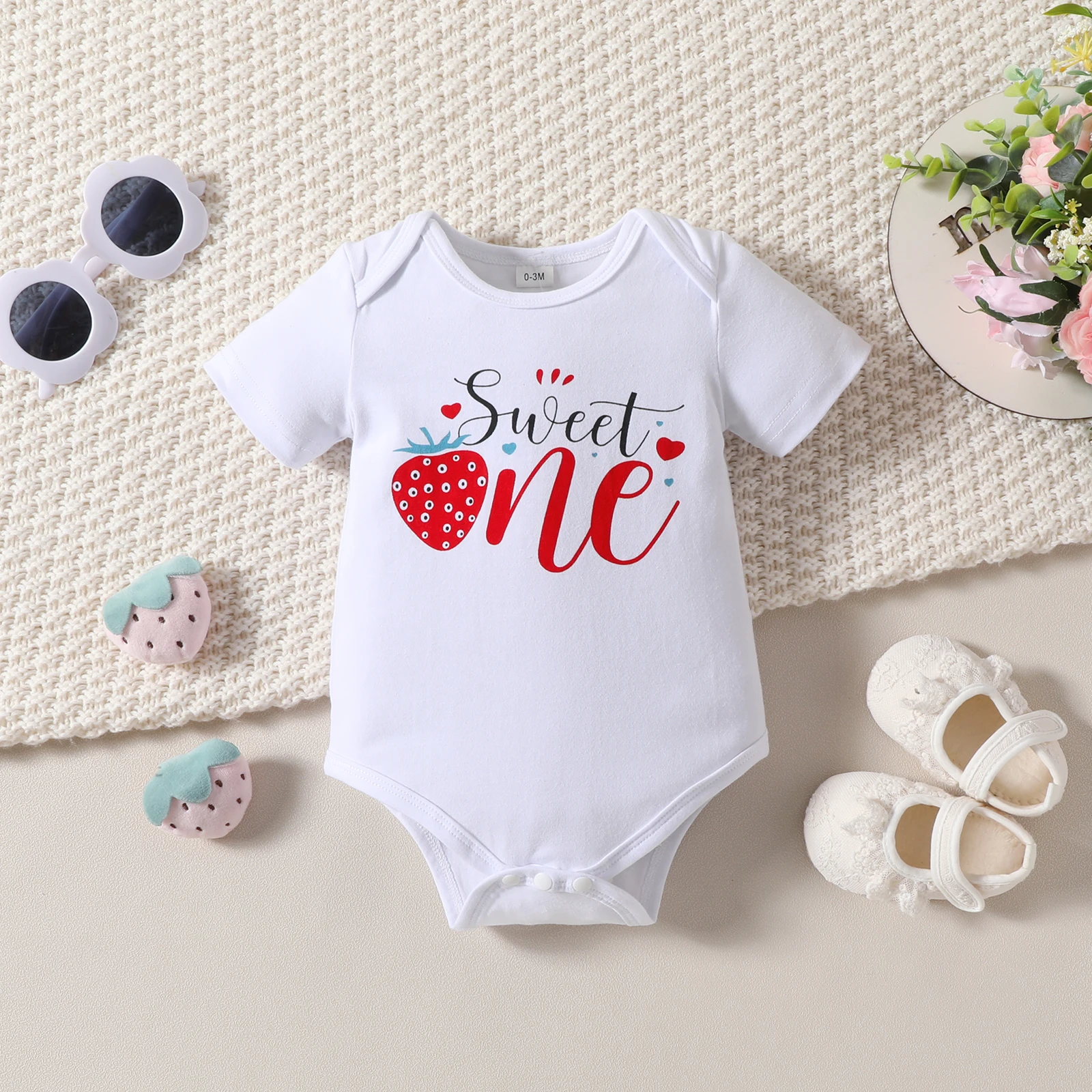 2PCS Strawberry Print Top Bell Bottoms 0-18M Newborn Baby Girl Set Summer Fashion Onesie Clothing Outdoor Casual Short Sleeve