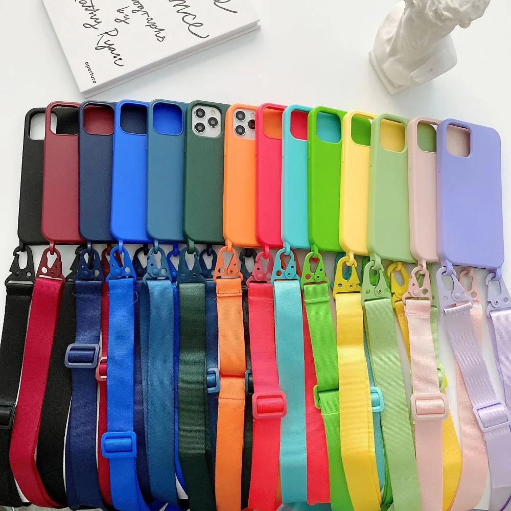 2023 Silicone Lanyard Phone Case For iPhone 12 13 Mini 14 15 Pro Max X XR XS Cover With Neck Strap Crossbody Necklace Cord