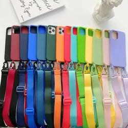 2023 Silicone Lanyard Phone Case For iPhone 12 13 Mini 14 15 Pro Max X XR XS Cover With Neck Strap Crossbody Necklace Cord