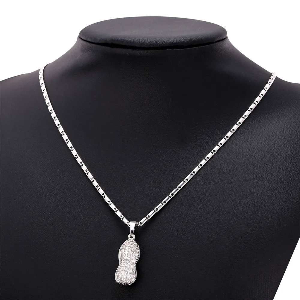 White Cubic Zirconia CZ Pave Setting Peanuts Pendant Necklace for Women Pearl Beaded Asia Good Luck Symbol Jewelry Gifts