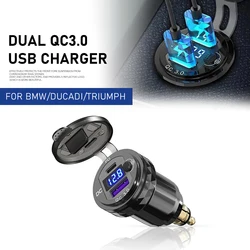 DIN Hella QC3.0 Aluminum Motorcycle LED Dual USB Charger for BMW R1200GS R1250GS LC For Triumph Tiger For Ducati Multistrada1200